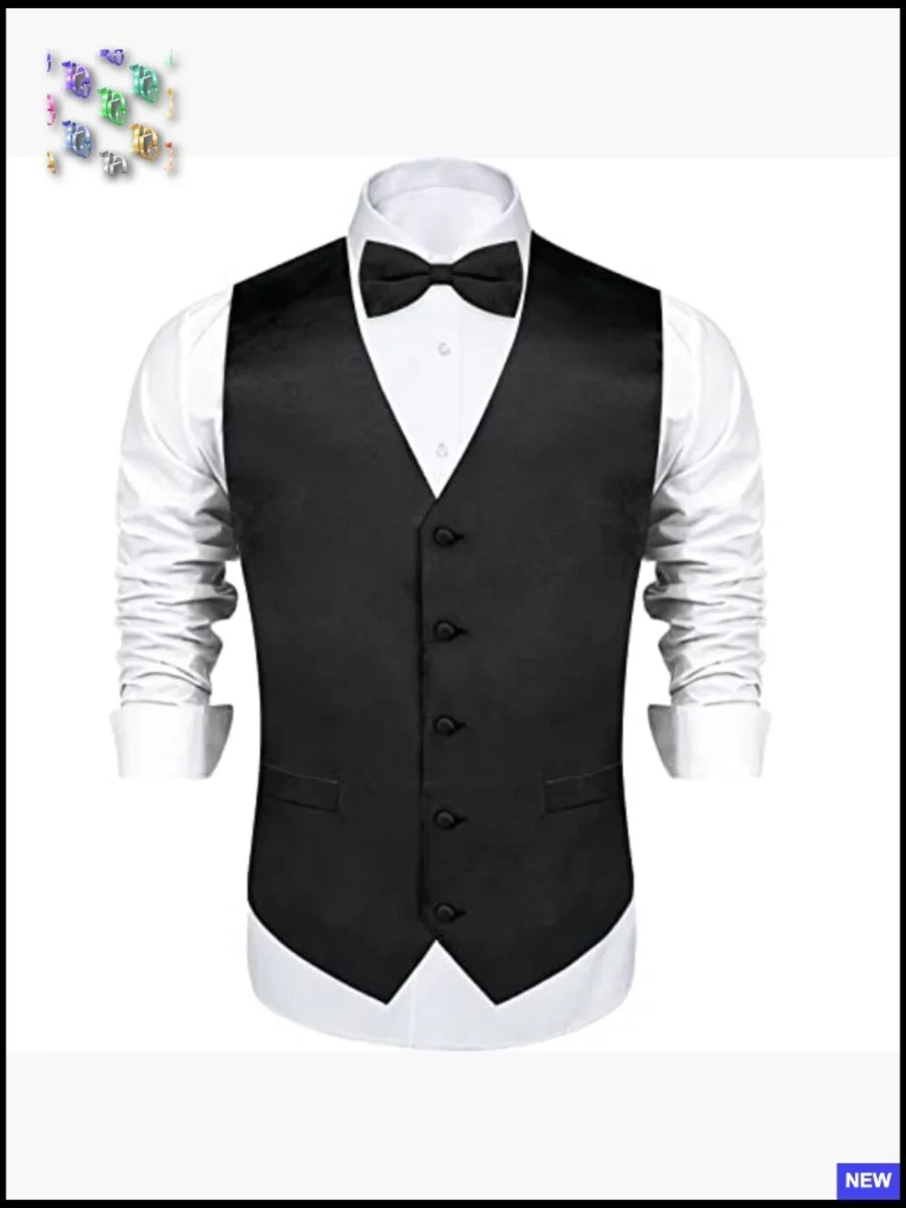 Satin Vest Bowtie Lapel Pin Set Classic Elegant Formal Wedding Party Wear